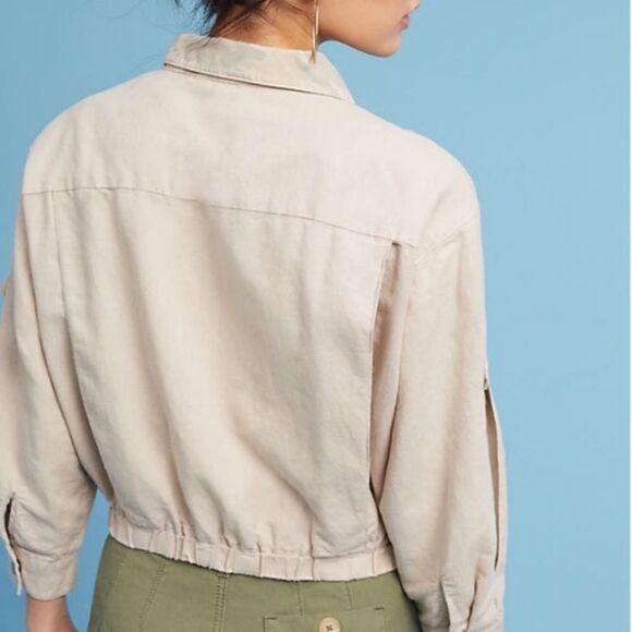 Anthropologie HEI HEI Khaki Camo Linen Cropped Jacket L - Picture 7 of 10